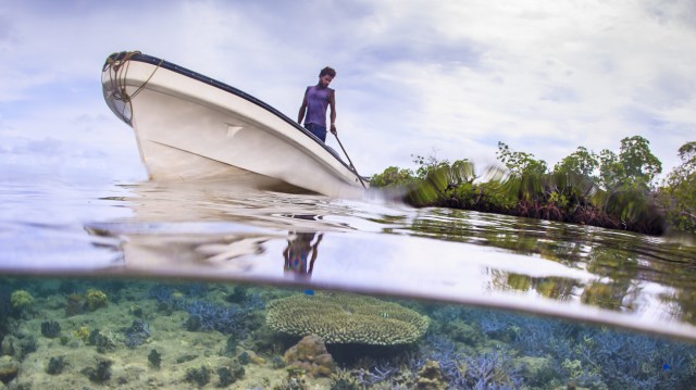 A Leon fisherman scans the reef for fish. Photo © Tane Sinclair-Taylor